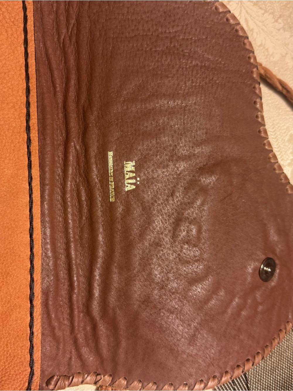 Tan Leather Shoulder Bag with Cream Haircalf Flap, with real Agate - Picture 3 of 8